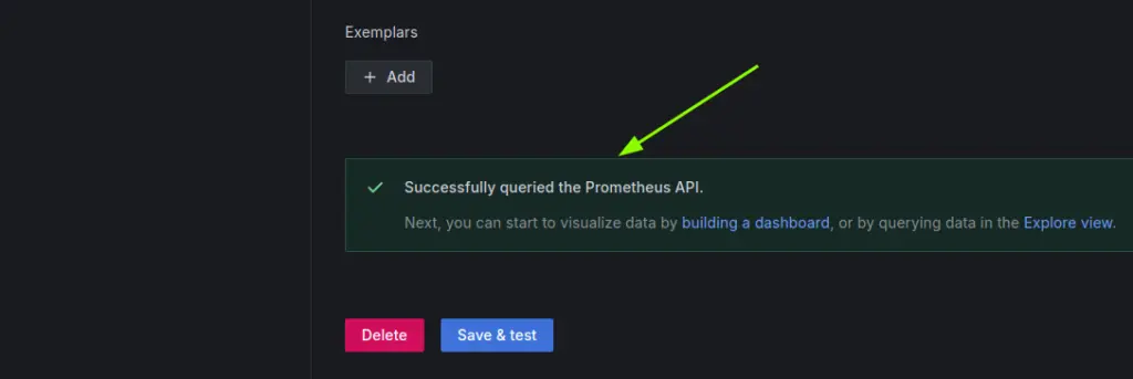 Konfigurasi Data Source Prometheus Berhasil
