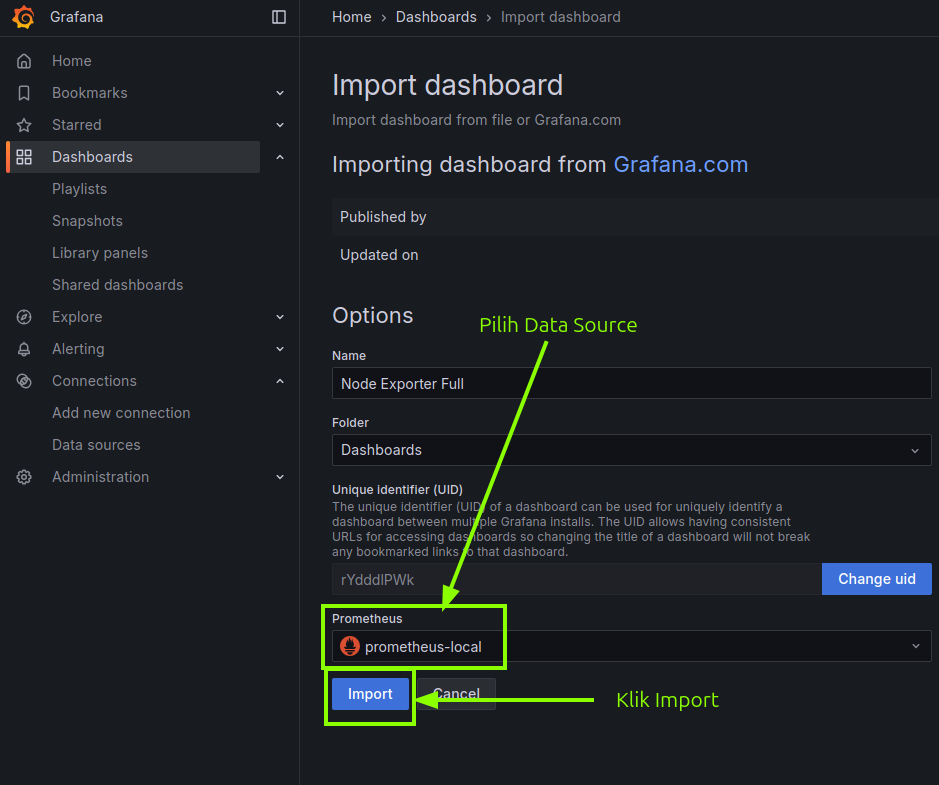 Membuat Dashboard di Grafana - Pilih Data Source