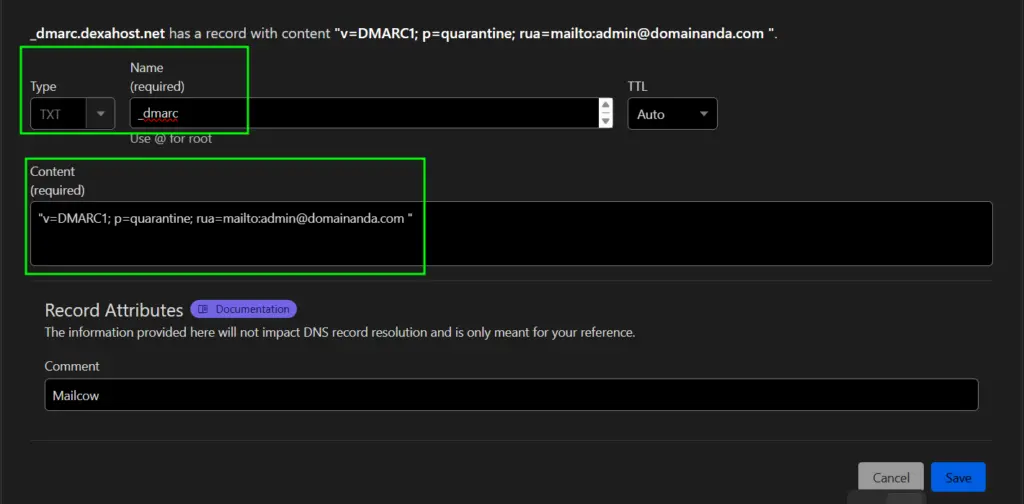 Mailcow - Setting DMARC