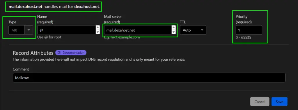 Mailcow - Setting MX Record