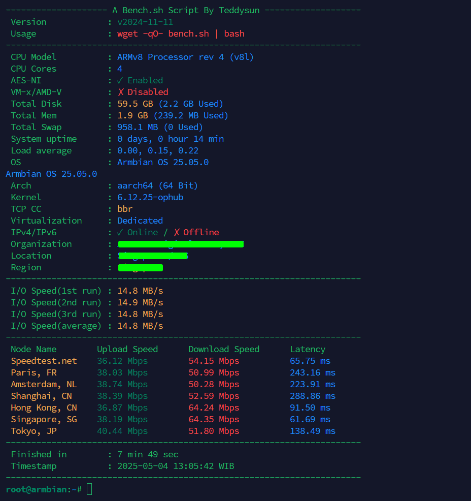 Bench sh Armbian 25.05