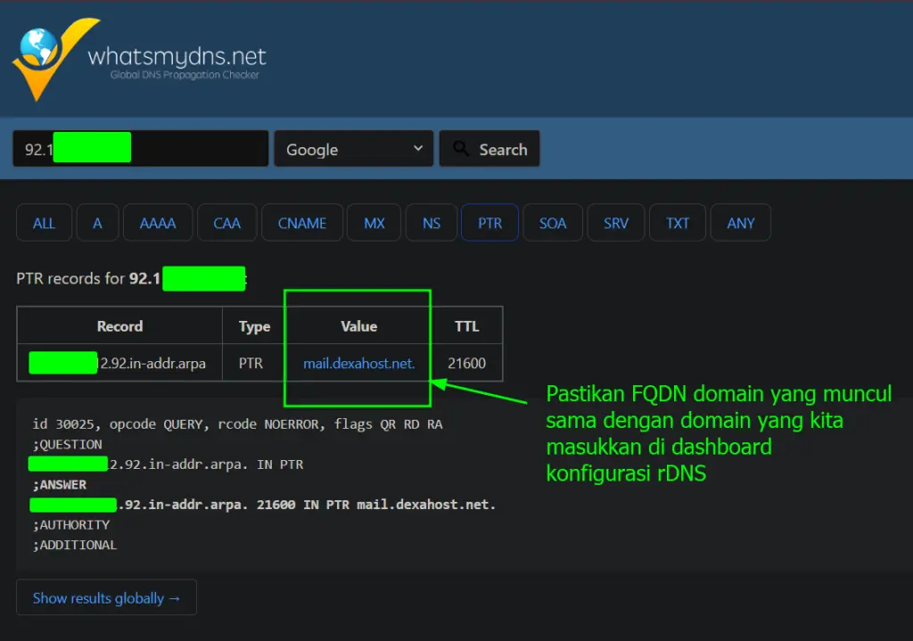 Mailcow - Cek PTR Record rDNS