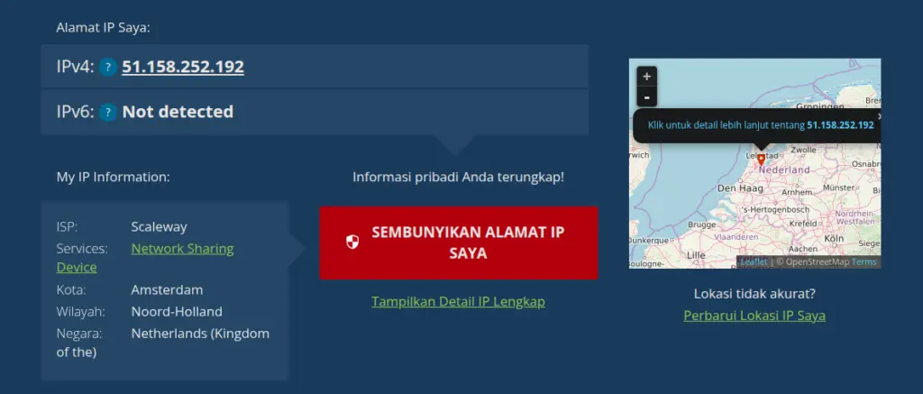Periksa Koneksi GeoIP