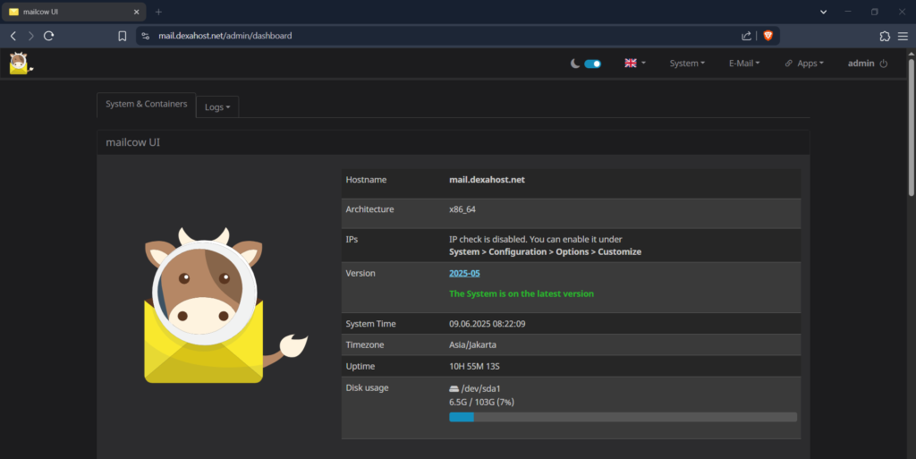 Dashboard Mailcow