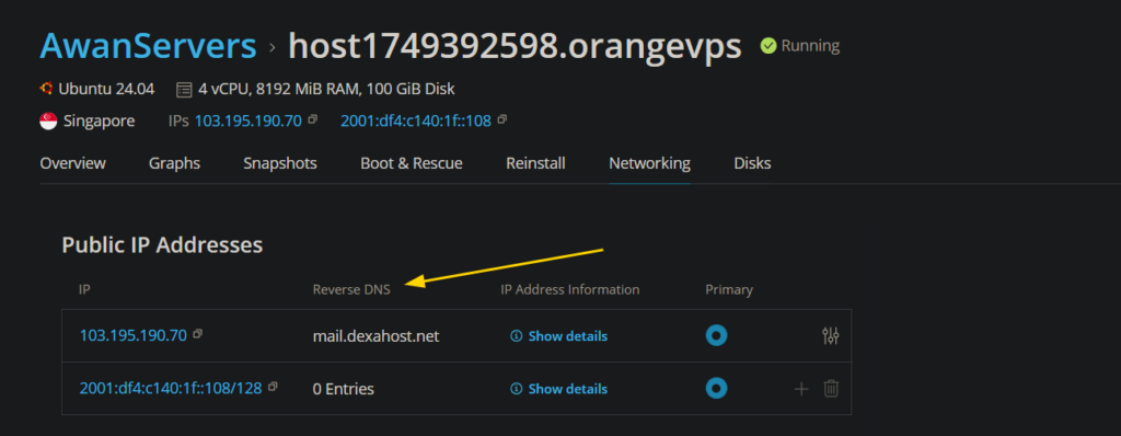Setting rDNS di OrangeVPS