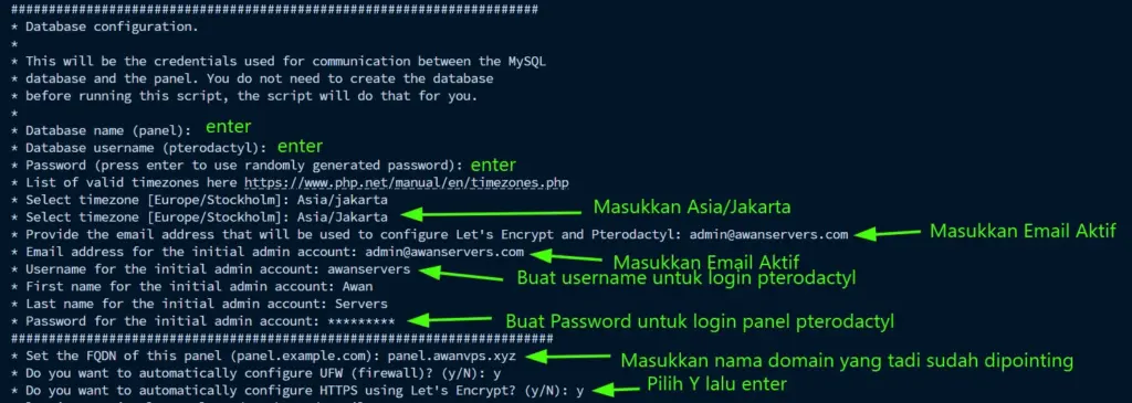 Mengisi Intruksi Instalasi Panel Pterodactyl